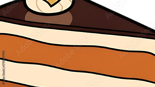 Delicious slice of layered cake with rich chocolate frosting and cream filling