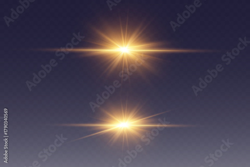 Set of light flashes and light and explosion effect.