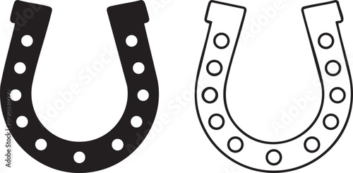 Vector Set of a Horseshoe Outline and Silhouette Icon Glyph