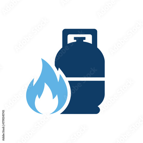 Gas cylinder with bright blue flame icon, symbolizing energy and fuel concepts