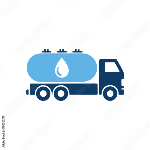 Water tanker truck icon illustration for liquid transport, water, and fuel