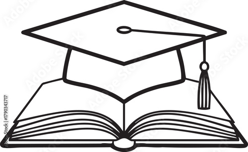 Academic success: graduation cap, diploma, and a stack of books representing knowledge and achievement in education