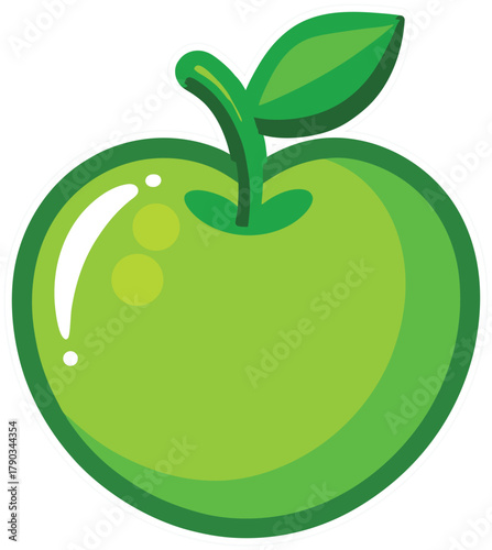 Green apple icon with stem and leaf, fresh fruit nature symbol
