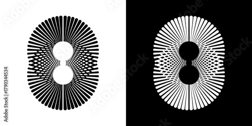 Abstract Geometric Pattern Icon Set. Symmetrical Optical Illusion Design Outline Symbol Collection. Black And White Contrast Art. Isolated Vector Illustration