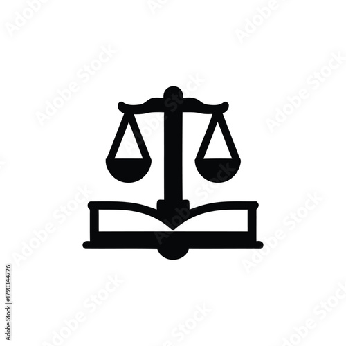 Balance scale and open book icon representing law, justice, education, and equality