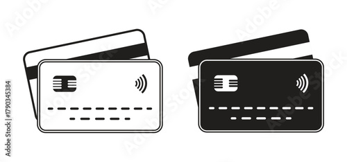 Credit and Debit Card Icon Set, Contactless Payment Symbol