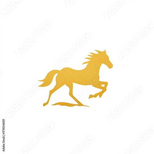 A galloping yellow horse silhouette on a white isolated background