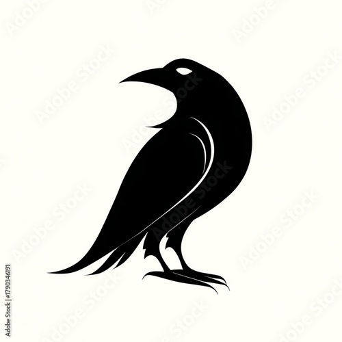 Stylized black crow silhouette on a white isolated background.