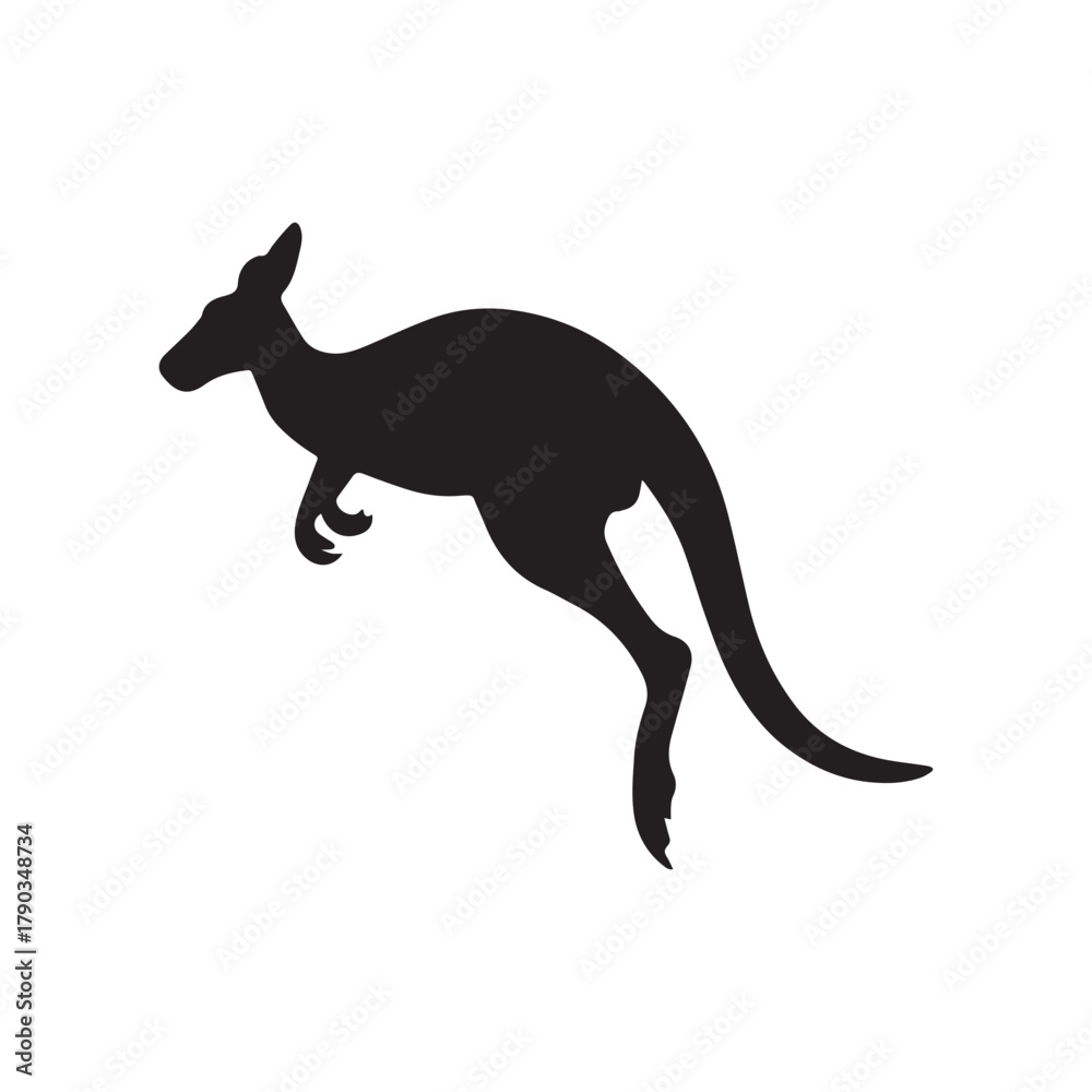 Fototapeta premium Jumping Kangaroo Silhouette – Minimalist Black Icon of Wildlife, Motion, and Australian Nature