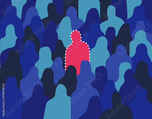 The missing anonymous person in crowd illustration	
