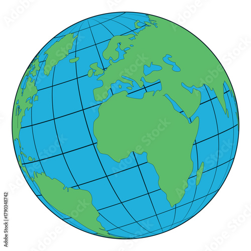 Flat Design Geographical Earth Globe World Continent Icon Illustration