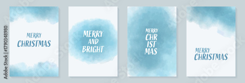 Abstract art background vector. Luxury minimal style wallpaper with Blue Watercolor stains and phrase Happy Holiday, Organic shapes Watercolor. Vector background for banner, poster, Web and packaging