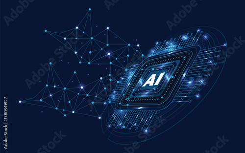 Artificial intelligence chipset on circuit board in futuristic concept technology background