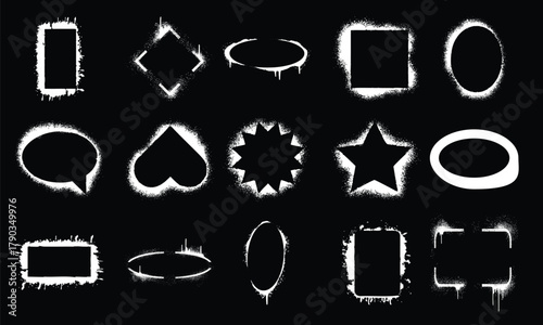 Collection of Spray Paint Effect Frames and Shapes on Black Background