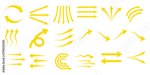 Collection of Yellow Arrows Showing Direction, Movement, and Flow