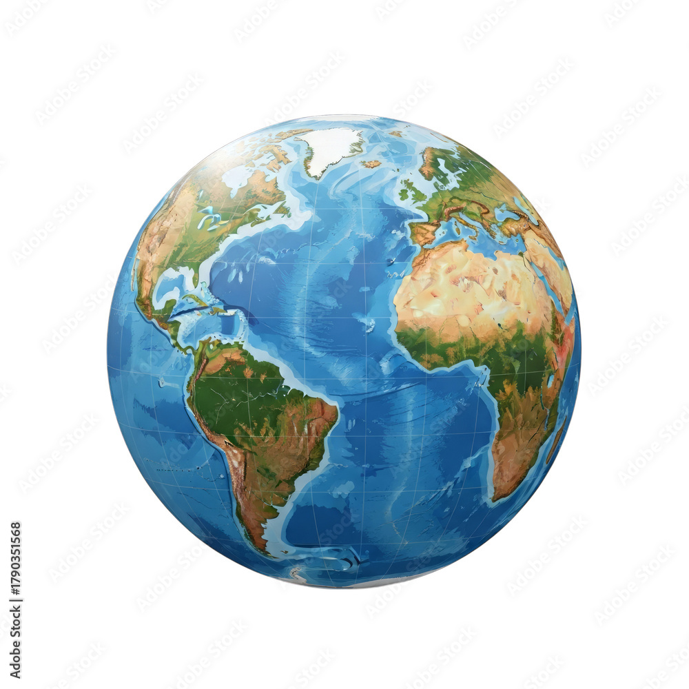 Fototapeta premium Detailed Earth Globe with Continents and Oceans isolated on a transparent background