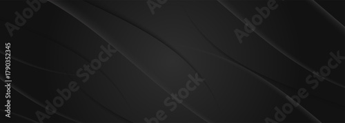 3D black geometric abstract background overlap layer on dark space with waves shape decoration. Minimalist modern graphic design element cutout style concept for banner, flyer, card, or brochure cover