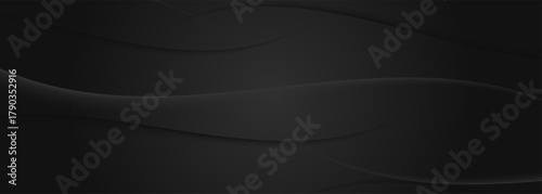 3D black geometric abstract background overlap layer on dark space with waves shape decoration. Minimalist modern graphic design element cutout style concept for banner, flyer, card, or brochure cover