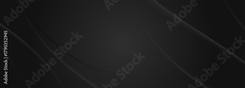 3D black geometric abstract background overlap layer on dark space with waves shape decoration. Minimalist modern graphic design element cutout style concept for banner, flyer, card, or brochure cover