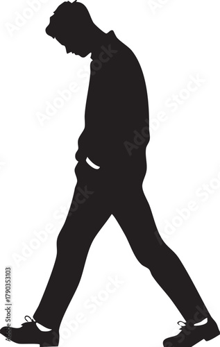 Vector of a Sad Young Man Walking with Head Down