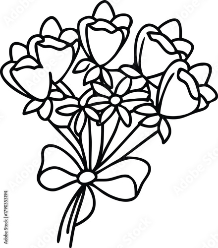 single line flower bouquet tied 