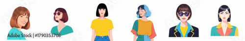 Fashionable Diverse Cartoon Woman Avatar Character Portrait Illustration Collection