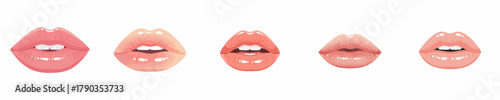 Glossy Style Different Shapes Lips Set Isolated on White Background Element