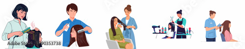Flat Style Hairdresser and Customer in Beauty Salon Illustration