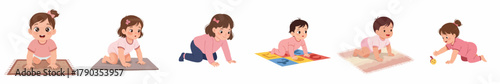 Colorful Cartoon Baby Crawling Sequence on Mat Illustration