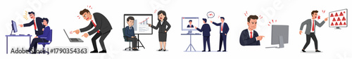 Cartoon Styled Office Worker Character with Business Presentation Set Illustration