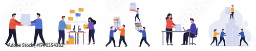 Flat Illustration Working Employee with Paperwork Task Deadline and Document Management
