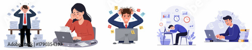 Flat Illustration People Frustrated and Overwhelmed with Work Business Concept