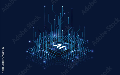 Artificial intelligence chipset on circuit board in futuristic concept technology background