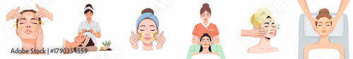 Flat Style Set of Beauty Facial Treatment and Massage Illustration