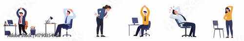 Flat Illustration Set of People Doing Stretching Exercise at Workplace
