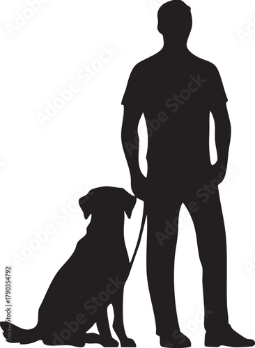 Vector of a Man Holding a Dog with a Leash
