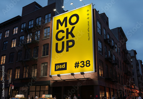 A huge billboard on the side of a city building – poster mockup
