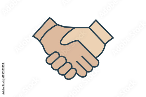 Flat line handshake icon symbolizing teamwork, unity, and solidarity. Editable vector suitable for business, agreements, and collaborative designs