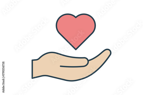 Flat line care icon illustrating care, giving, and solidarity. Editable vector perfect for volunteering, charity, and community work