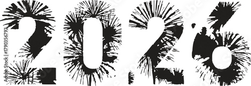 Creative 2026 Year Typography Design with Abstract Floral or Fireworks Texture Isolated on White Background