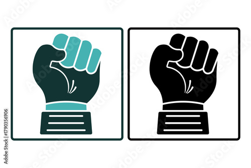 Solid raised fist icon representing power, resistance, and solidarity. Editable vector suitable for activism, social campaigns, and empowerment