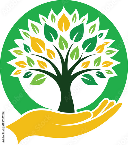 tree growing inside a human hand silhouette logo