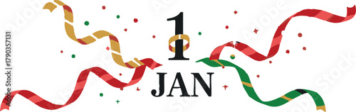 Festive First of January Celebration with Ribbons Confetti and a Golden Ring Embrace the New Year