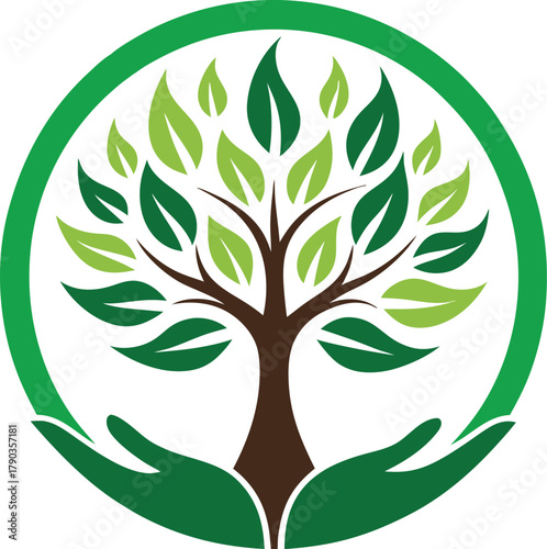 tree growing inside a human hand silhouette logo