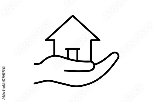 Line style shelter icon symbolizing shelter, protection, and solidarity. Editable vector for charity, housing, and community support projects