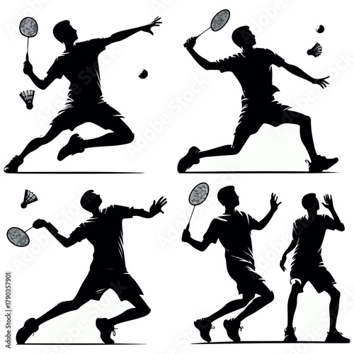 Flat badminton player silhouette collection