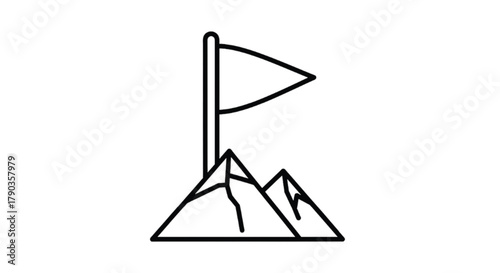 Reaching the summit with a flag marking the achievement and victory.