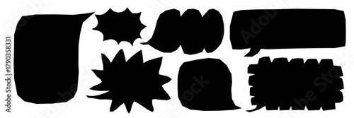 Abstract speech bubbles with bold patterns and rounded forms. Paper and random waves create a creative feel. Great for sticker design or scrapbook art