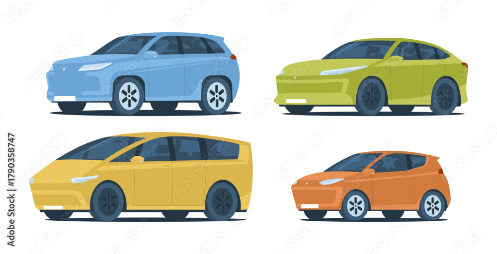 Naklejka premium A set of different modern cars. Vector illustration.