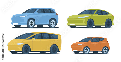 A set of different modern cars. Vector illustration.